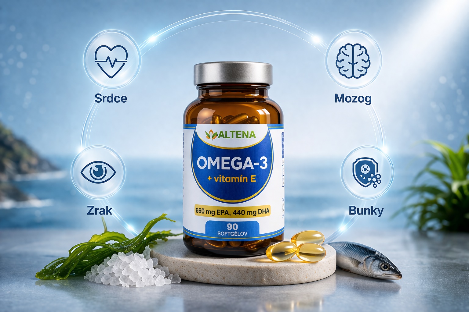 ALTENA Omega-3 benefity — srdce, mozog, zrak, bunky